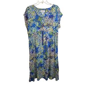 Vtg Carol Hochman Sleepwear Nightgown Blue Yellow Floral Slinky Women's Size P1X
